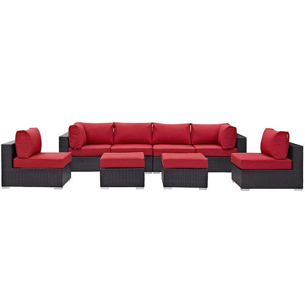 Convene 8 Piece Outdoor Patio Sectional Set in Espresso Red