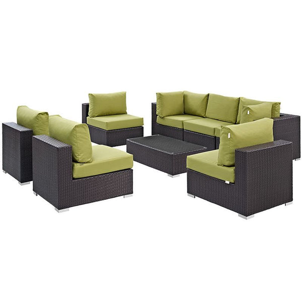 Convene 8 Piece Outdoor Patio Sectional Set in Espresso Peridot