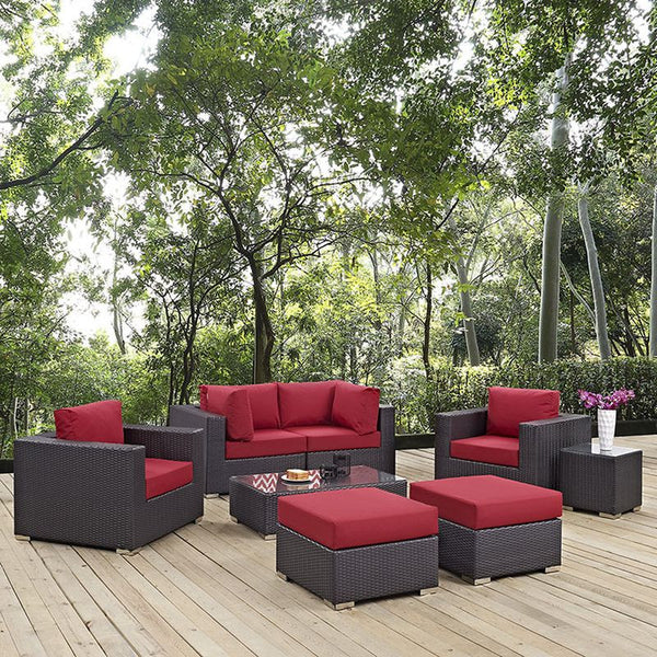 Convene 8 Piece Outdoor Patio Sectional Set in Espresso Red