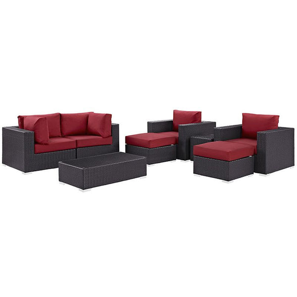 Convene 8 Piece Outdoor Patio Sectional Set in Espresso Red