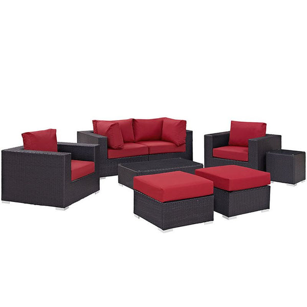 Convene 8 Piece Outdoor Patio Sectional Set in Espresso Red