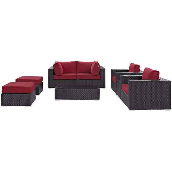 Convene 8 Piece Outdoor Patio Sectional Set in Espresso Red