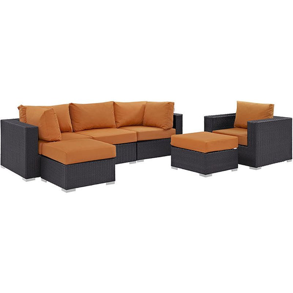 Convene 6 Piece Outdoor Patio Sectional Set in Espresso Orange