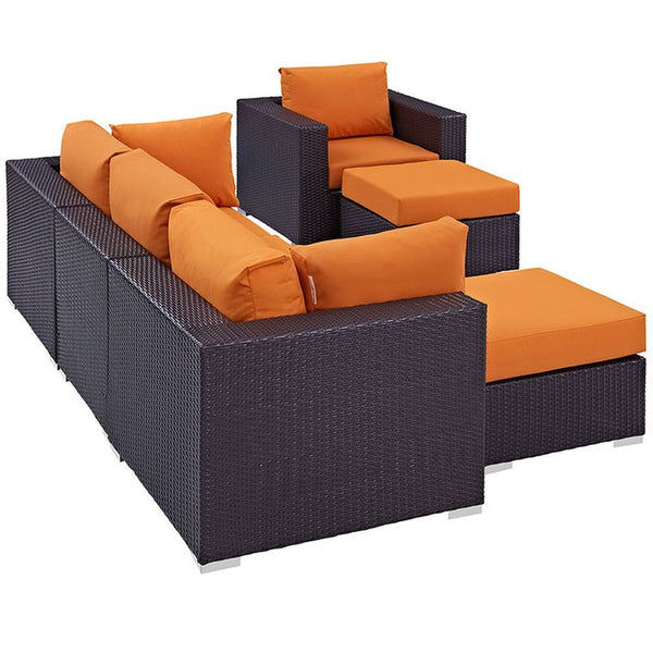 Convene 6 Piece Outdoor Patio Sectional Set in Espresso Orange