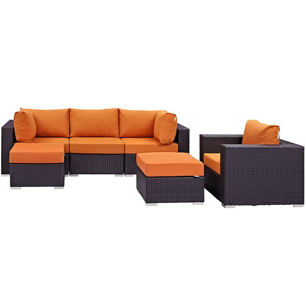 Convene 6 Piece Outdoor Patio Sectional Set in Espresso Orange