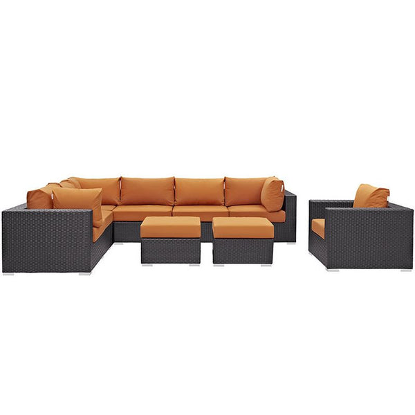 Convene 9 Piece Outdoor Patio Sectional Set in Espresso Orange