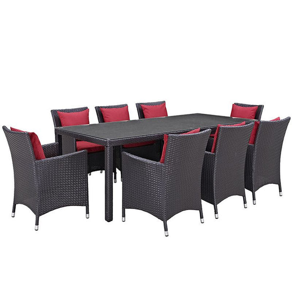 Convene 9 Piece Outdoor Patio Dining Set in Espresso Red