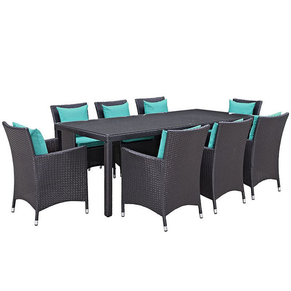 Convene 9 Piece Outdoor Patio Dining Set in Espresso Turquoise