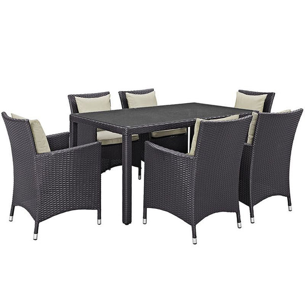 Convene 7 Piece Outdoor Patio Dining Set in Espresso Beige