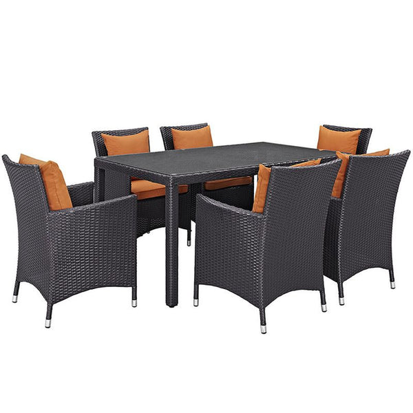 Convene 7 Piece Outdoor Patio Dining Set in Espresso Orange