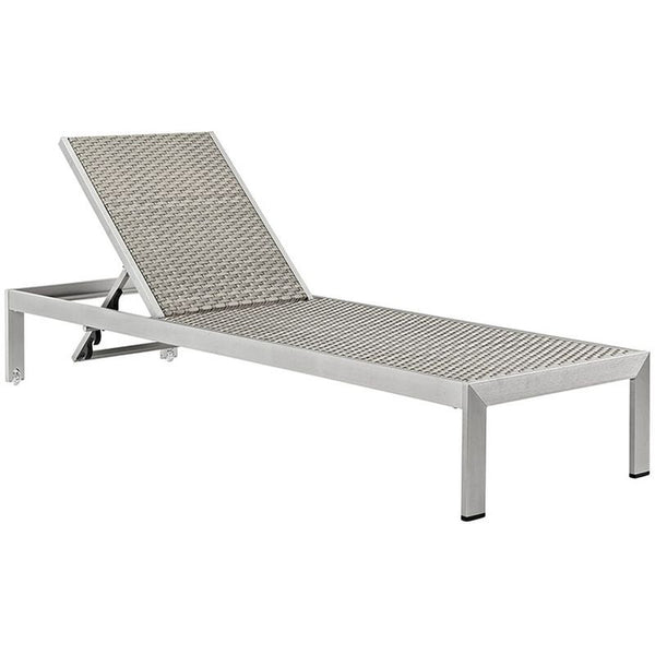 Shore Outdoor Patio Aluminum Rattan Chaise in Silver Gray