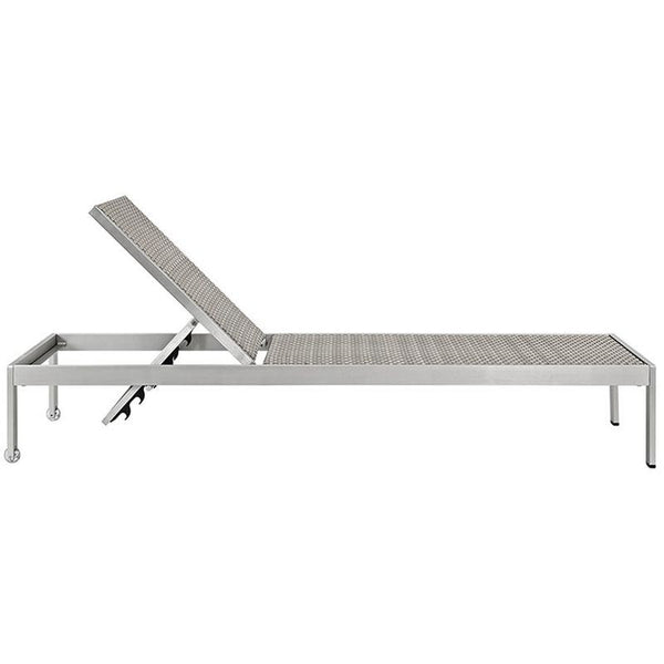 Shore Outdoor Patio Aluminum Rattan Chaise in Silver Gray