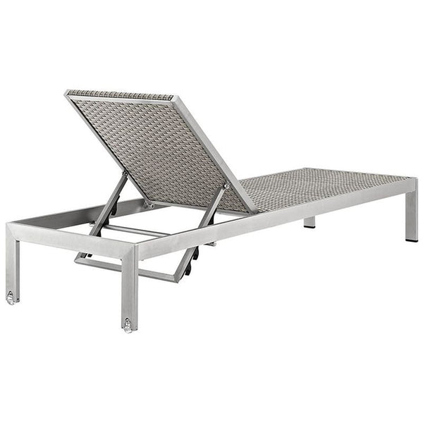 Shore Outdoor Patio Aluminum Rattan Chaise in Silver Gray