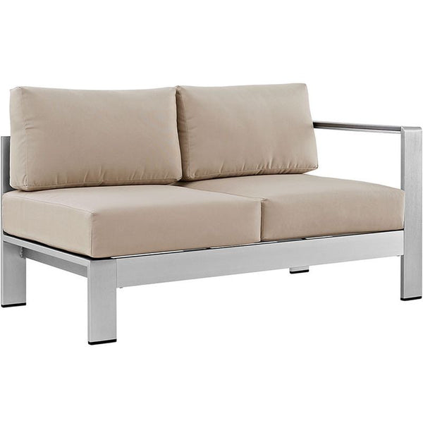 Shore Right-Arm Corner Sectional Outdoor Patio Aluminum Loveseat in Silver Beige