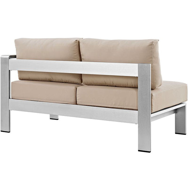Shore Right-Arm Corner Sectional Outdoor Patio Aluminum Loveseat in Silver Beige