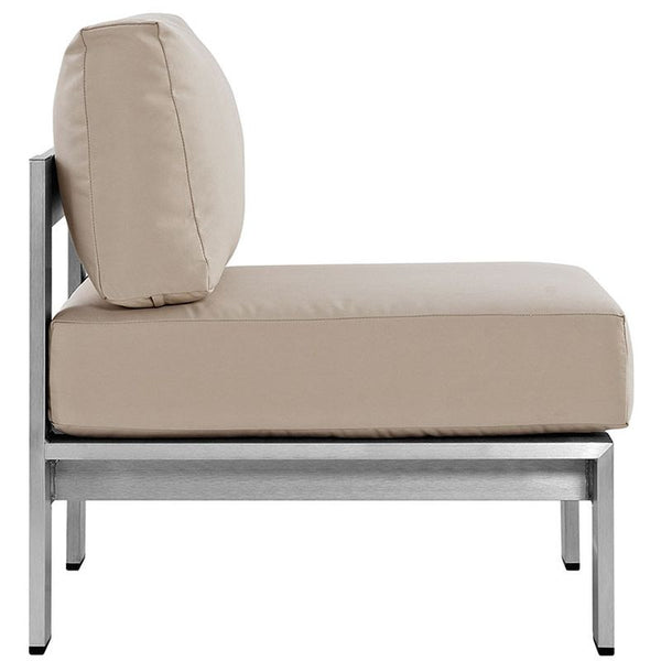 Shore Armless Outdoor Patio Aluminum Chair in Silver Beige
