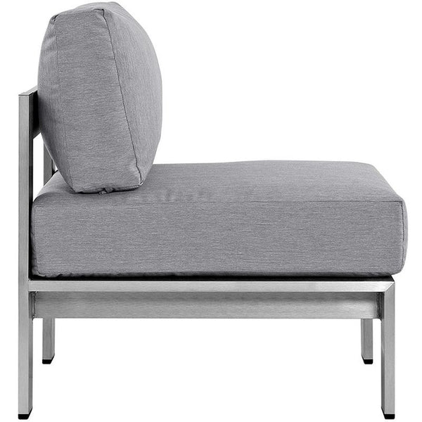 Shore Armless Outdoor Patio Aluminum Chair in Silver Gray