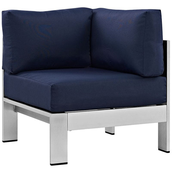 Shore Outdoor Patio Aluminum Corner Sofa in Silver Gray