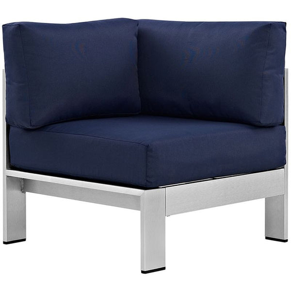 Shore Outdoor Patio Aluminum Corner Sofa in Silver Gray