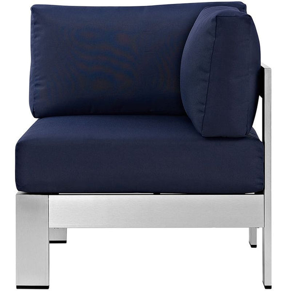Shore Outdoor Patio Aluminum Corner Sofa in Silver Gray