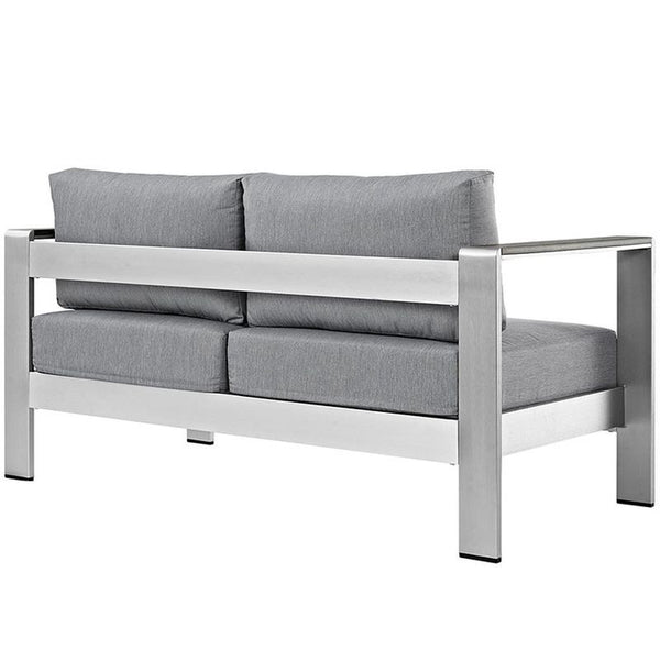 Shore Outdoor Patio Aluminum Loveseat in Silver Gray
