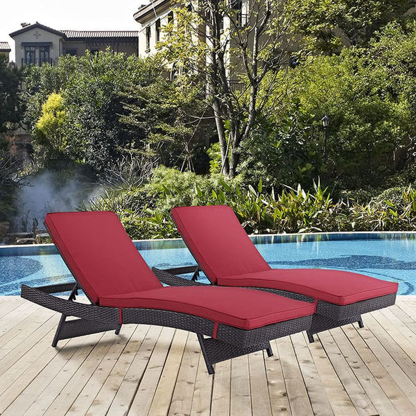 Convene Chaise Outdoor Patio Set of 2 in Espresso Red
