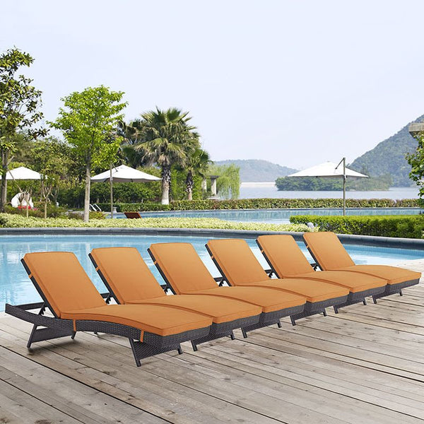Convene Chaise Outdoor Patio Set of 6 in Espresso Orange
