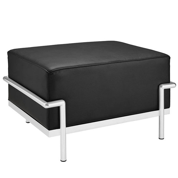 Charles Grande Leather Ottoman in Black