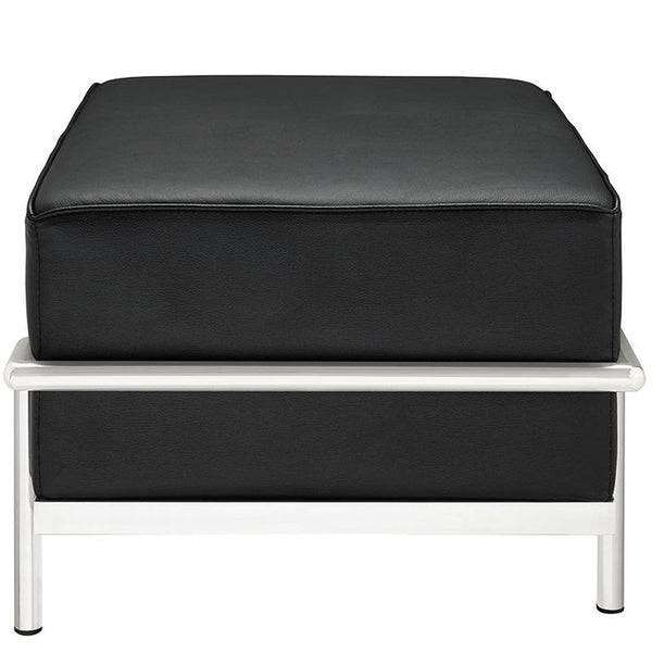 Charles Grande Leather Ottoman in Black