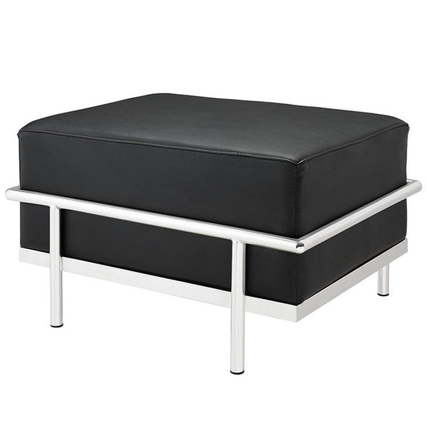 Charles Grande Leather Ottoman in Black