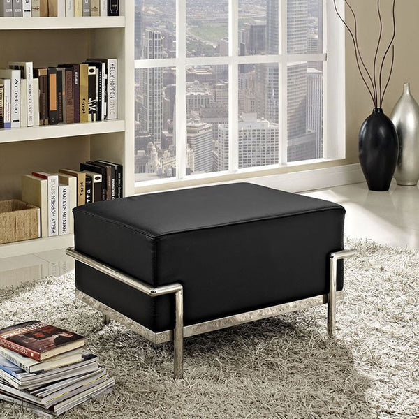 Charles Grande Leather Ottoman in Black