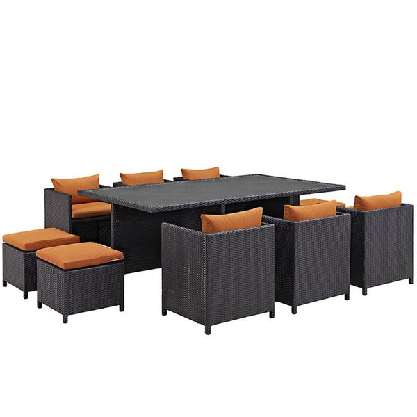 Reversal 11 Piece Outdoor Patio Dining Set in Espresso Orange