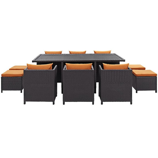 Reversal 11 Piece Outdoor Patio Dining Set in Espresso Orange