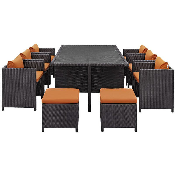 Reversal 11 Piece Outdoor Patio Dining Set in Espresso Orange