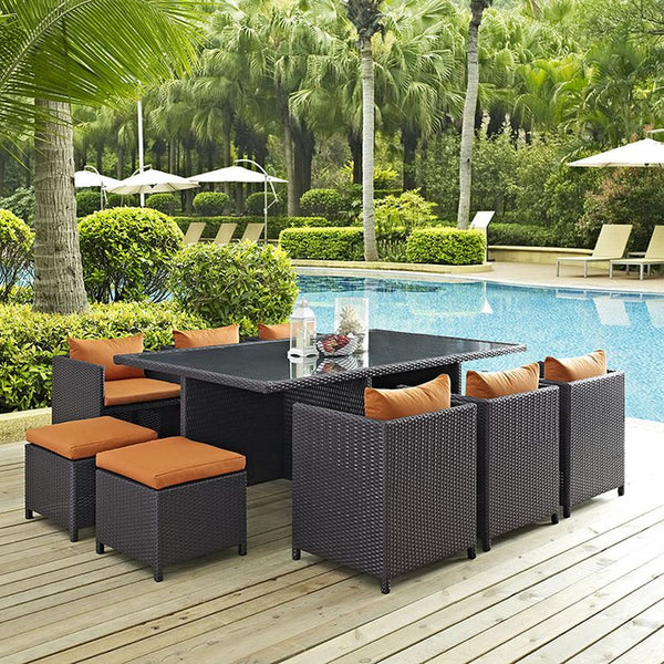 Reversal 11 Piece Outdoor Patio Dining Set in Espresso Orange