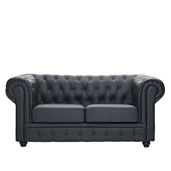 Chesterfield Leather Loveseat in Black by Furniture and Things