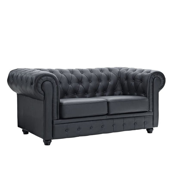 Chesterfield Leather Loveseat in Black by Furniture and Things