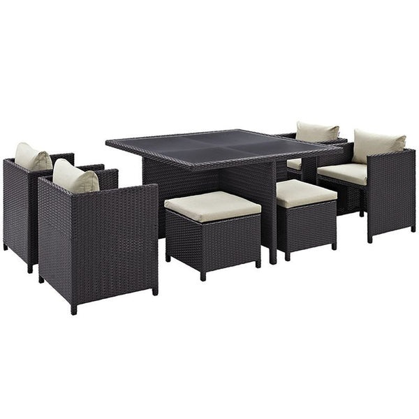 Inverse 9 Piece Outdoor Patio Dining Set in Espresso Beige