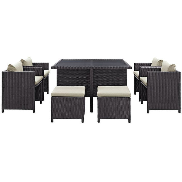 Inverse 9 Piece Outdoor Patio Dining Set in Espresso Beige
