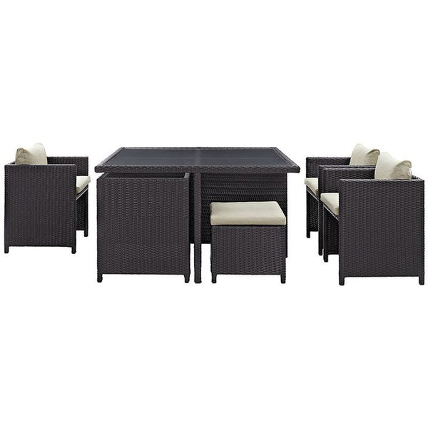 Inverse 9 Piece Outdoor Patio Dining Set in Espresso Beige