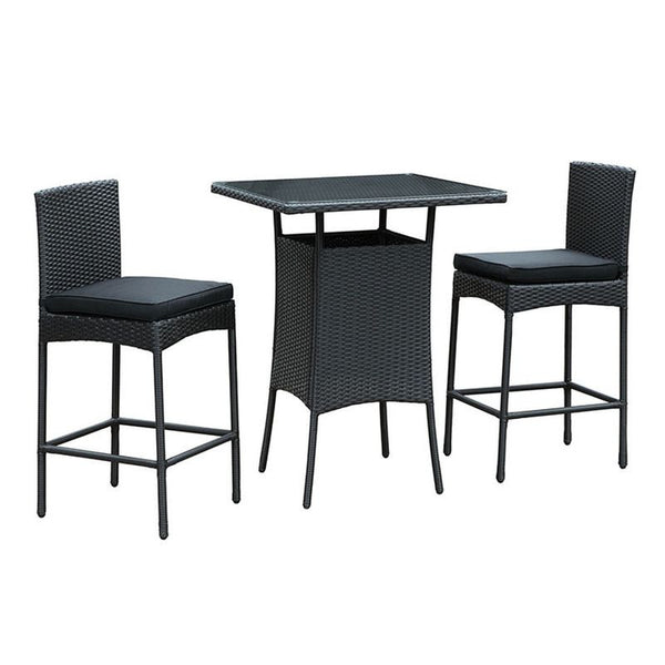 Cerveza 3 Piece Outdoor Patio Pub Set in Black Black