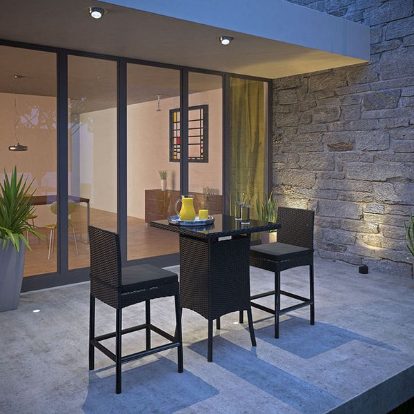 Cerveza 3 Piece Outdoor Patio Pub Set in Black Black