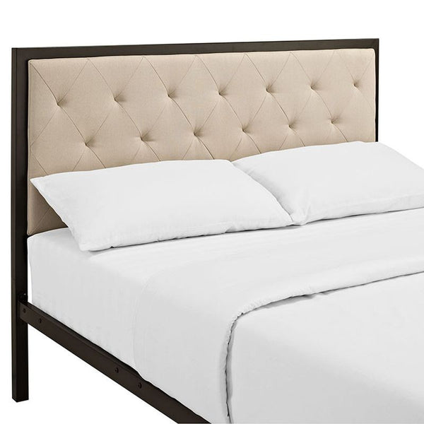 Mia Full Fabric Bed in Brown Beige