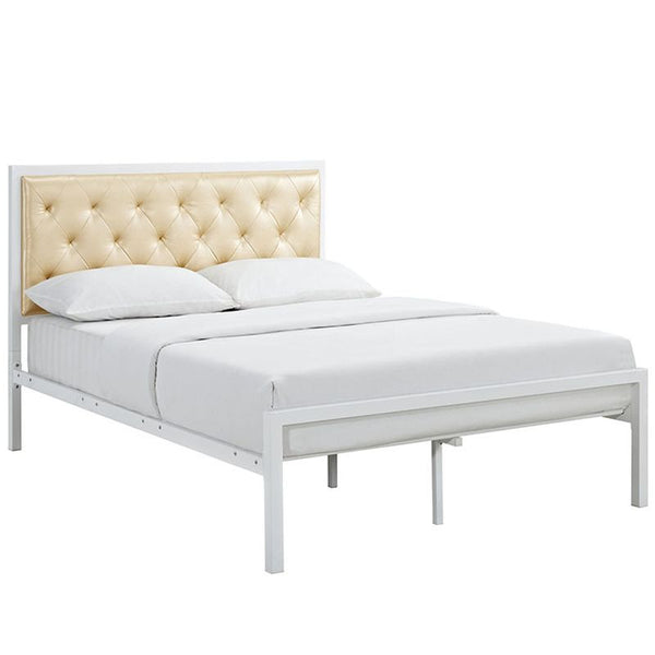 Mia Full Vinyl Bed in White Champagne