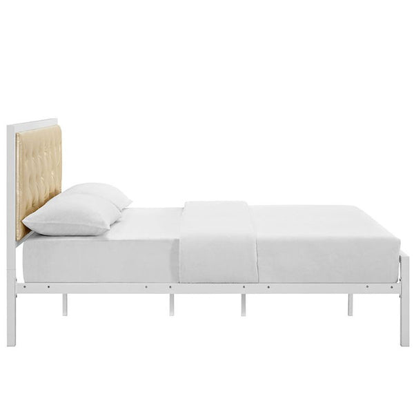 Mia Full Vinyl Bed in White Champagne
