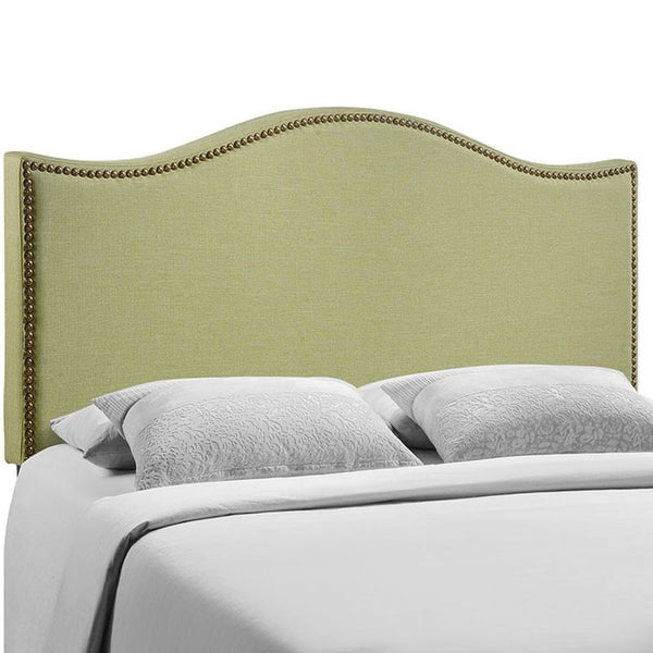 Curl Queen Nailhead Upholstered Headboard in Green