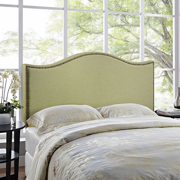 Curl Queen Nailhead Upholstered Headboard in Green