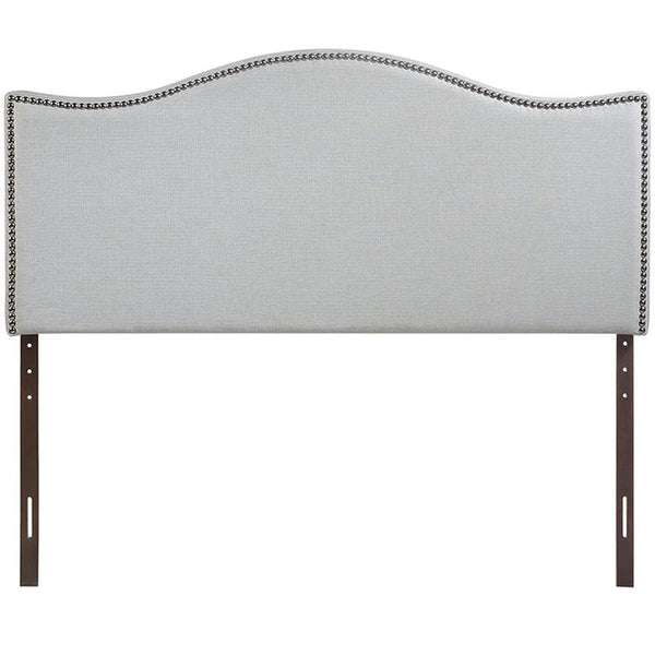 Curl Queen Nailhead Upholstered Headboard in Sky Gray