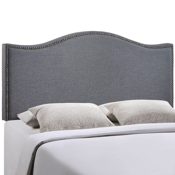 Curl Queen Nailhead Upholstered Headboard in Smoke