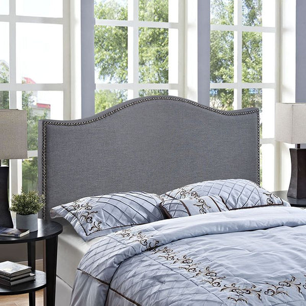 Curl Queen Nailhead Upholstered Headboard in Smoke